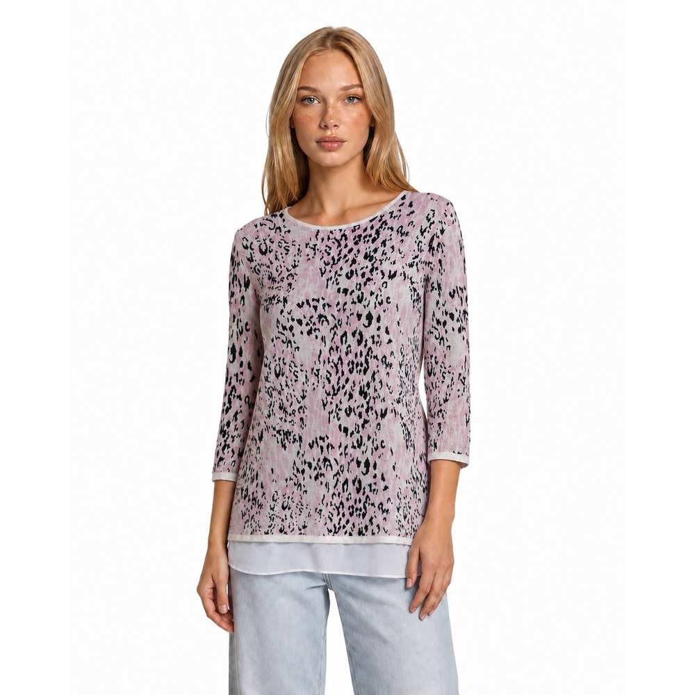 Tyler Boe Layered Sweater Women's Size Large Pink Leopard Split Back Chiffon Hem